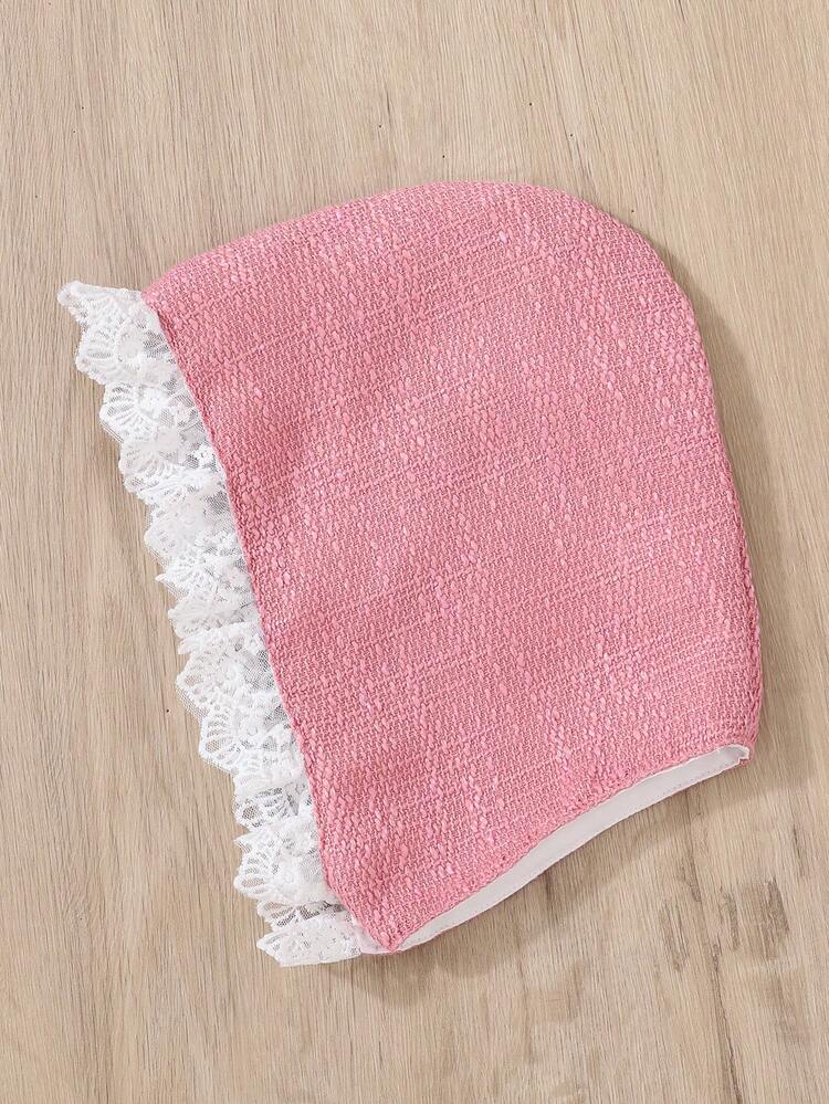 Baby Girl Contrast Lace Flounce Sleeve Bodysuit & Hat