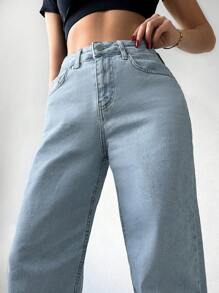 EURMUSE High Waist Straight Leg Jeans - Light Wash - View 5