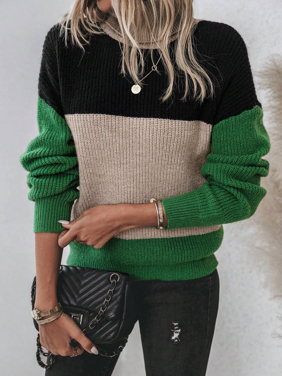 SHEIN LUNE Khối màu Áo cao cổ Thả vai Áo len - Nhiều màu - Xem 1