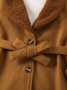 SHEIN Cô Gái Trẻ Cổ áo Borg Thắt lưng Áo khoác Không có áo len - màu nâu - Xem 4