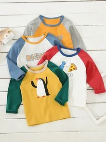 Chico joven Camiseta con estampado de dibujos animados de manga raglán - Blanco - Ver 3