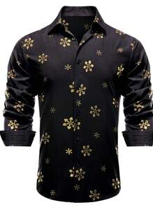 男士雪花印花长袖衬衫 - 黑色和金色 - 查看 5