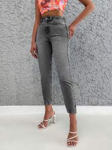 SHEIN Cottnline 女裝斜口口袋錐形牛仔褲 - 灰色 - 查看 4
