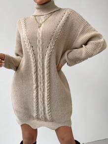 SHEIN Essnce Áo cao cổ Xoắn Dan Thả vai Cắt vỏ sò Đầm Áo len Không có thắt lưng - Xám - Xem 1