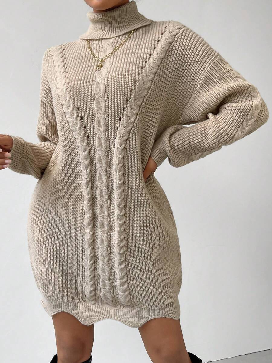 SHEIN Essnce Áo cao cổ Xoắn Dan Thả vai Cắt vỏ sò Đầm Áo len Không có thắt lưng - Xám - Xem 1