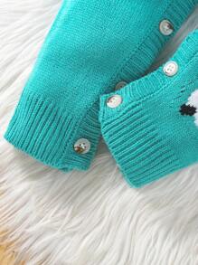 女嬰熊&字母圖案插肩袖二合一毛衣連身衣