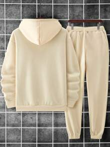 Manfinity LEGND Men Floral & Letter Graphic Drawstring Hoodie & Sweatpants, Men 2 Piece Set Sweats, Men Hoodie Set, Hoodie 2 Piece Set - Apricot - View 2