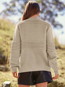 BTFBM Chất rắn Đồ đan Ribbed Áo len - Màu be - Xem 2