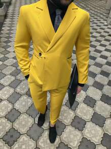 Manfinity Mode Men's Solid Color Suit Set - Yellow - View 1