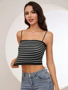 3pcs Striped Print Crop Cami Top - Multicolor - View 4