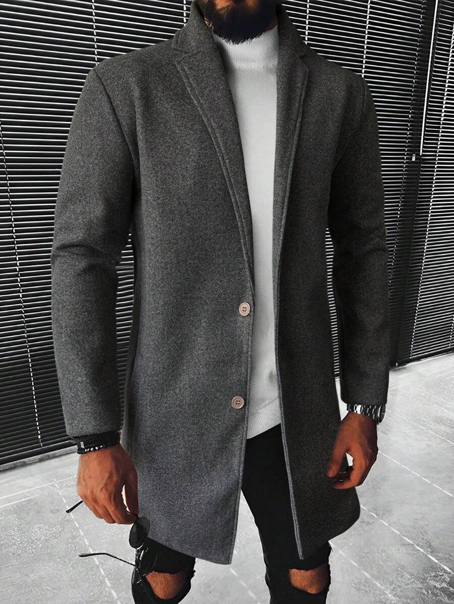 Manfinity Homme Men Lapel Neck Single Breasted Overcoat - Dark Grey - View 1
