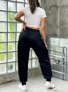 INAWLY Plus Drawstring Waist Sweatpants Graduation,Back To School Outfits,Graduation,Teacher Outfits For Women,Back To School Fall Cloth For Women - Black - View 2