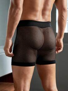 Men Solid Hollow Out Boxer Brief 6 Pcs, - Black - View 2