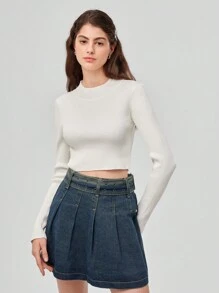 Forever 21 女款白色圓領長袖毛衣