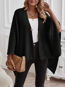 SHEIN LUNE tay cánh Viền không đối xứng Áo Cardigan - màu đen - Xem 4