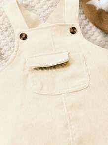 SHEIN Baby Boy Casual Solid Color Flap Pocket Bib Overall Pants - Apricot - View 3