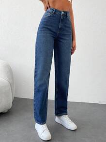 EURMUSE Zipper Fly Straight Leg Jeans - Dark Wash - View 4