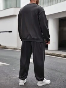 Manfinity Homme Men Plus Letter Graphic Sweatshirt & Sweatpants - Dark Grey - View 2