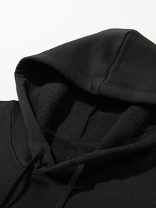 Manfinity Roghcode Men's Plus Size Fleece Hoodie With Letter Patch - Black - View 3