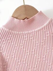 SHEIN 女小童小高領條紋針織套頭毛衣 - 粉色 - 查看 3