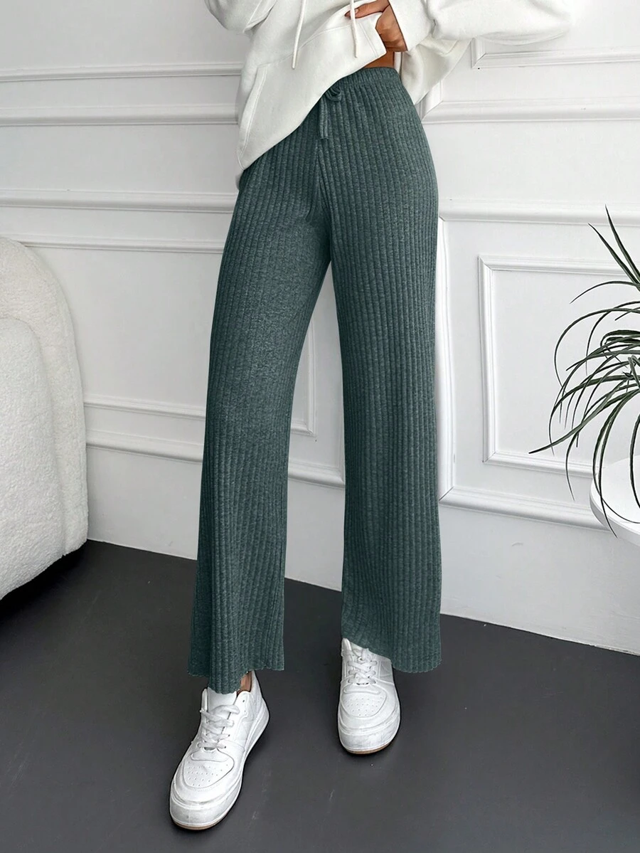 RueChic Women'S High-Waisted Belted Ribbed Pants - Mint Green - View 1