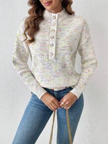SHEIN Essnce Thuốc nhuộm Không gian Nút Nửa Thả vai Áo len - Nhiều màu - Xem 5