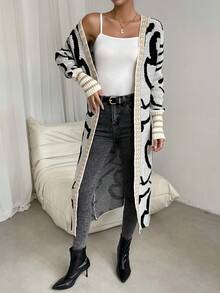 SHEIN Essnce Graphic Pattern Casual Design Cardigan - Apricot - View 4