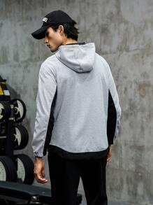 Gym Rark Men Letter Graphic Raglan Sleeve Hooded Sports Jacket Workout Tops Sports Jacket - Light Grey - View 2