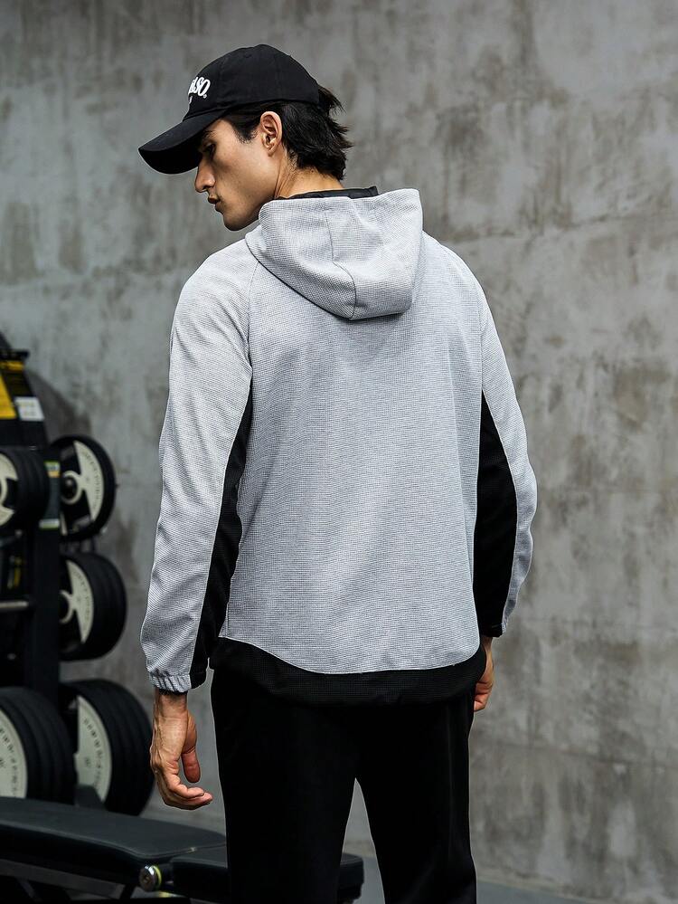 Men Letter Graphic Raglan Sleeve Hooded Sports Jacket Workout Tops Sports Jacket