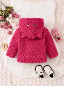 Đứa bé gái Thêu Hoạt hình Thiết kế tai 3D Áo trùm đầu - Màu Hồng Tươi - Xem 2