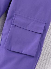 SHEIN Cô gái Lá thư & Nhân vật In Áo nỉ Với Túi có nắp Và Quần Cargo Bộ - màu đen - Xem 7