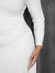 SHEIN SXY Plus Solid Ruched Front Dress - White - View 8
