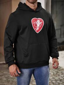 Manfinity Homme Hombres talla grande Capucha con corazón & con estampado de figura con bolsillo de canguro