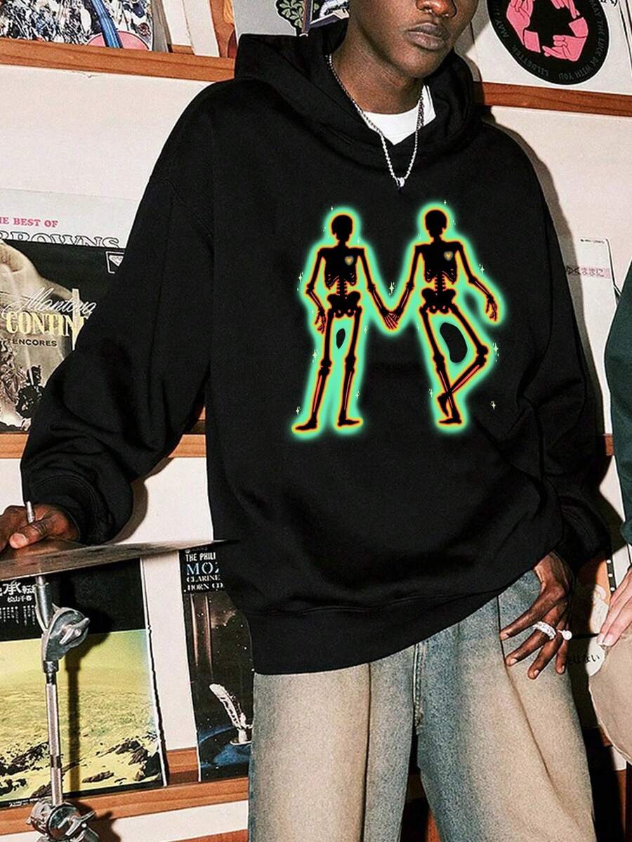 Manfinity EMRG Men Skeleton Graphic Drop Shoulder Hoodie - Black - View 1