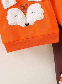 Baby Boy Fox Print 3D Ear Design Pullover & Fox Print Sweatpants - Orange - View 6