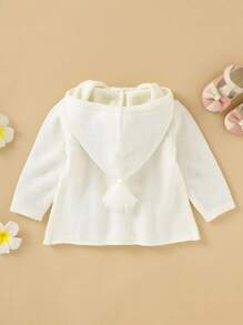 SHEIN 女小童流蘇細節前紐扣連帽開襟衫 - 白色 - 查看 2