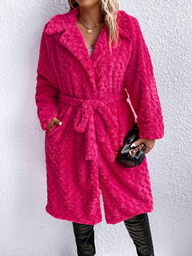 Plus Size Women Solid Color Lapel Neck Long Sleeve Faux Fur Casual Jacket, Thermal, Winter