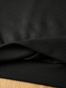 SHEIN EZwear 大碼標語圖案落肩袖運動衫 - 黑色 - 查看 5