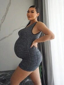 Maternity Marled Knit Bodycon Dress - Grey - View 4