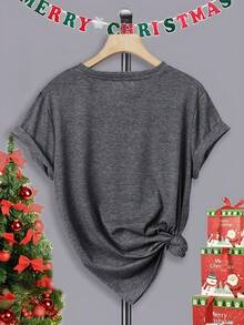 SHEIN Unity Plus Christmas Print Tee - Dark Grey - View 2