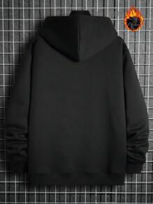 Manfinity Homme Men Plus Slogan Graphic Kangaroo Pocket Drawstring Hoodie - Black - View 2
