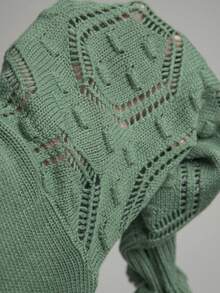 SHEIN Essnce 爆米花針織荷葉袖套頭毛衣 - 綠色 - 查看 4