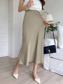 DAZY High Waist Mermaid Hem Skirt - Apricot - View 5