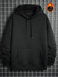 Manfinity Roghcode Men's Plus Size Fleece Hoodie With Letter Patch - Black - View 2