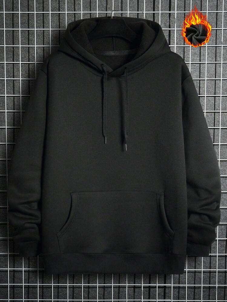 Men's Plus Size Fleece Hoodie With Letter Patch