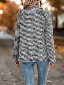 SHEIN LUNE 大翻領開門襟花呢外套 - 深灰色 - 查看 2