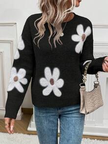 SHEIN Essnce 休閒女士毛衣 - 黑色 - 查看 7