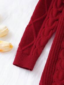 SHEIN Chica Joven Vestido de punto ribete con fruncido tejido de cable - Rojo - Ver 5