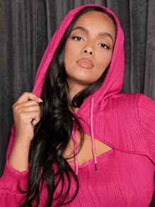 SHEIN SXY Plus Cut Out Front Asymmetrical Hem Drawstring Hoodie