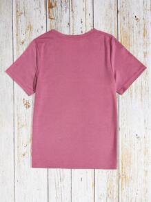 SHEIN EZwear Hơn In Trái tim Áo thun - Màu tím - Xem 2